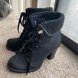 Torrid Faux Suede & shearling fold over combat boot